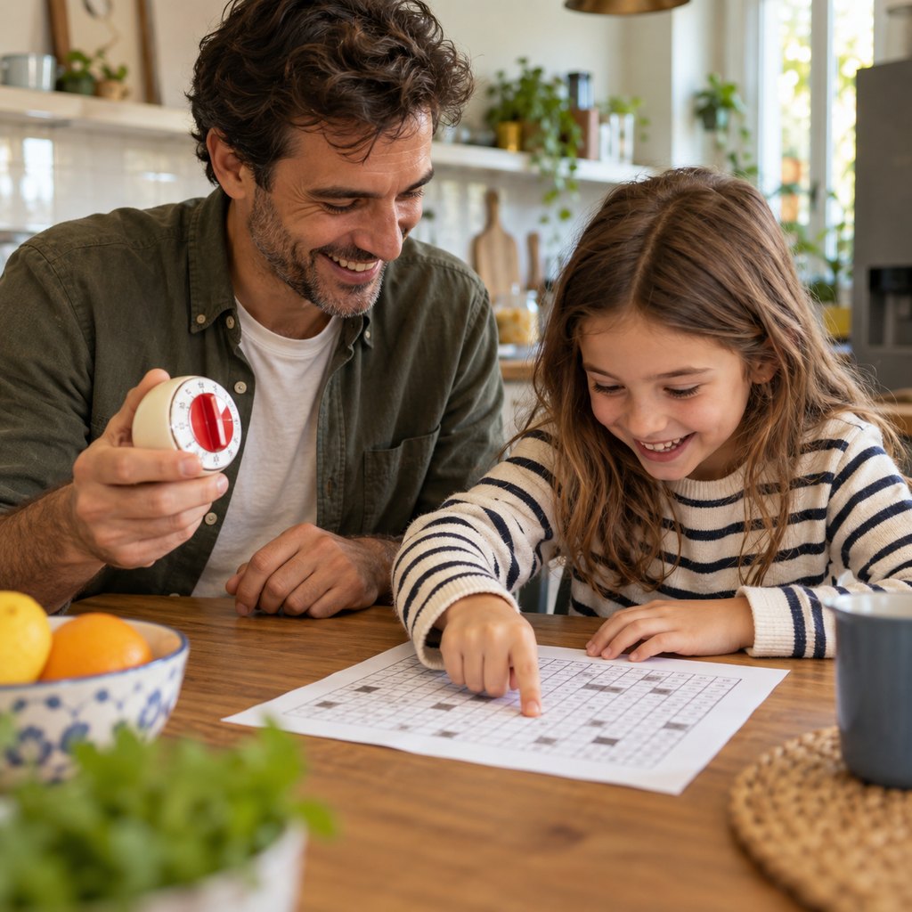 Papà e figlia con il timer da cucina
