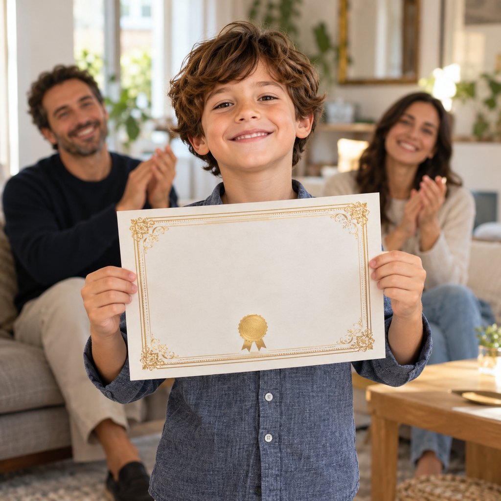 Bambino mostra il diploma